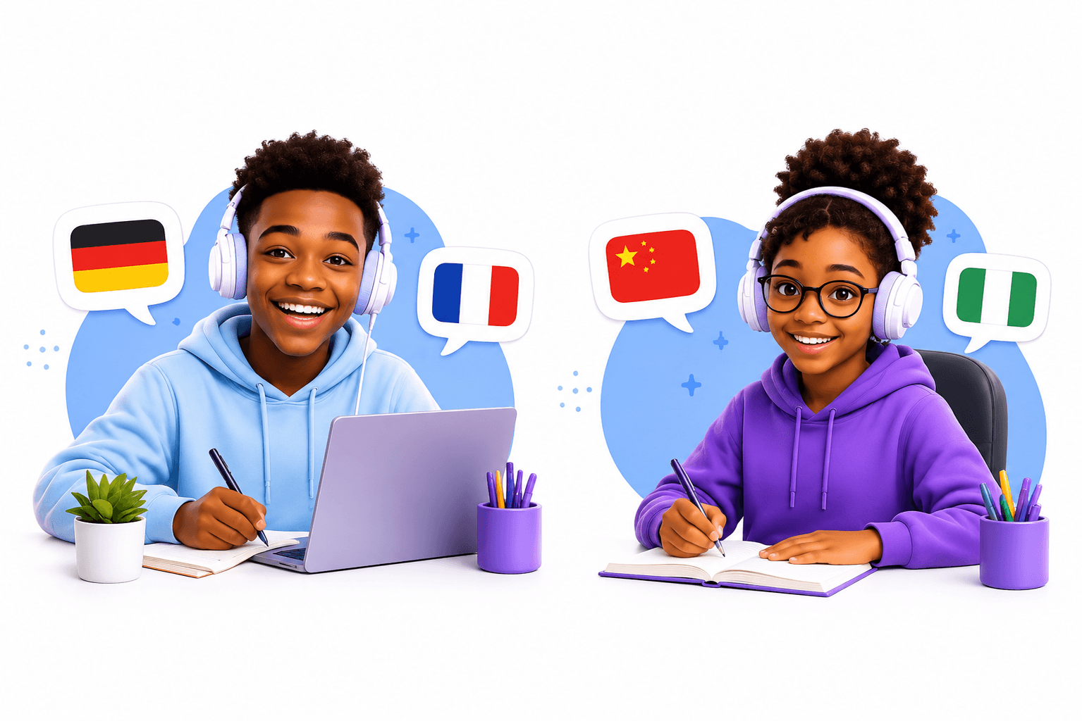 Students learning native and foreign languages with Scholora