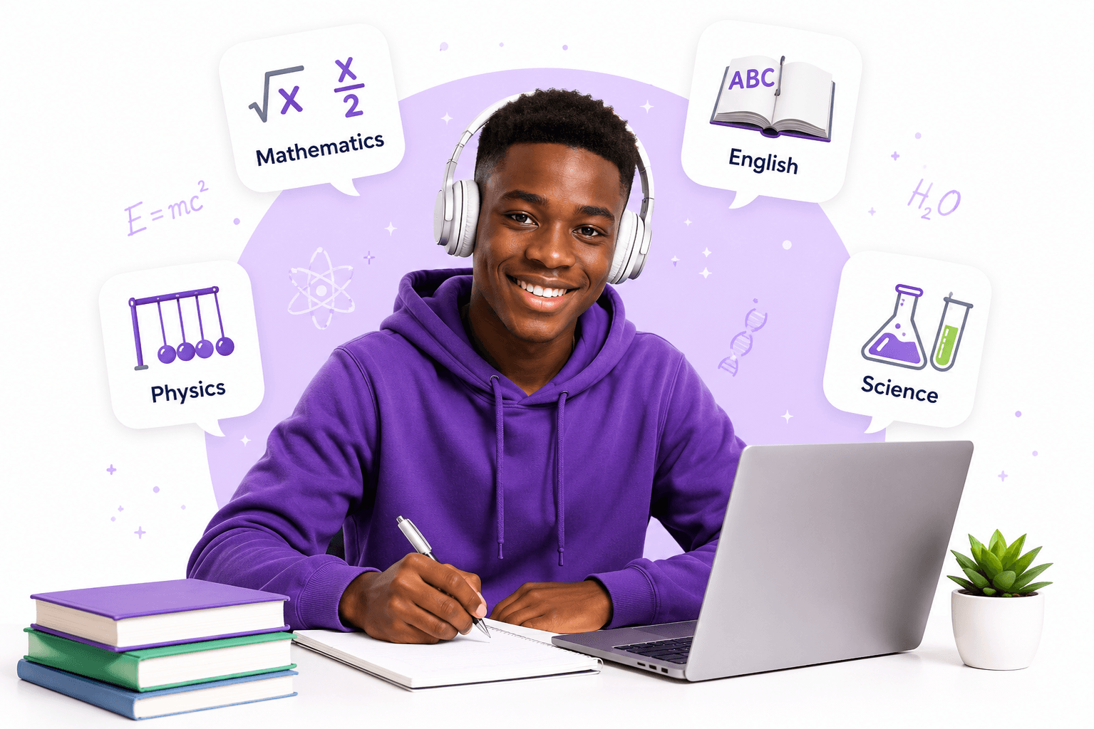 Student learning maths, English, physics, and science with Scholora